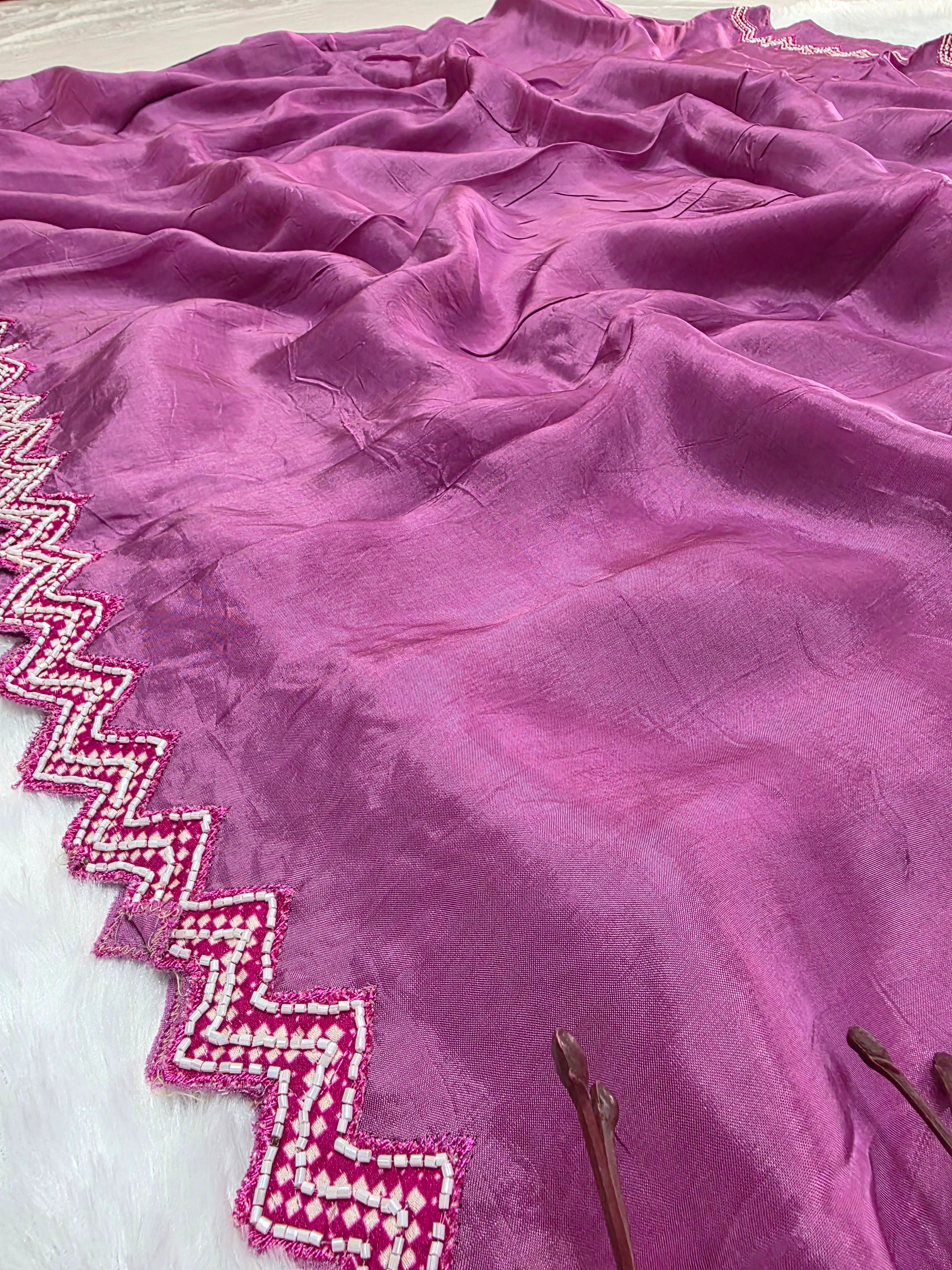 784009 Beautiful Fancy Pure Upada Silk Handwork Saree