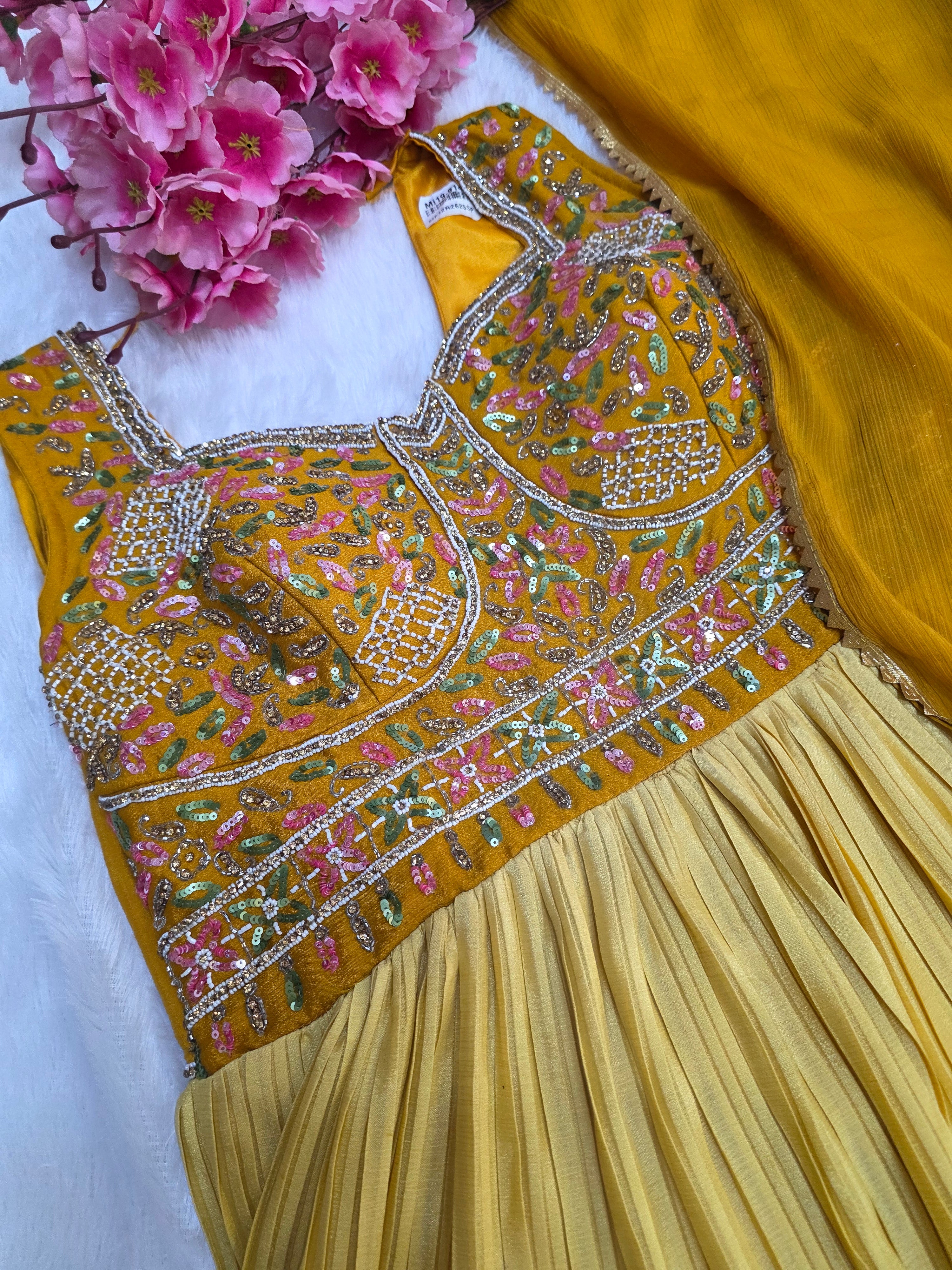 C81012 Designer Chinon Silk Shaded Gown with Handwork on it 118003