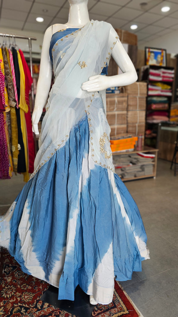 9045 Crepe Silk Hand Dye Lehenga with Pure Soft  Organza Dupatta