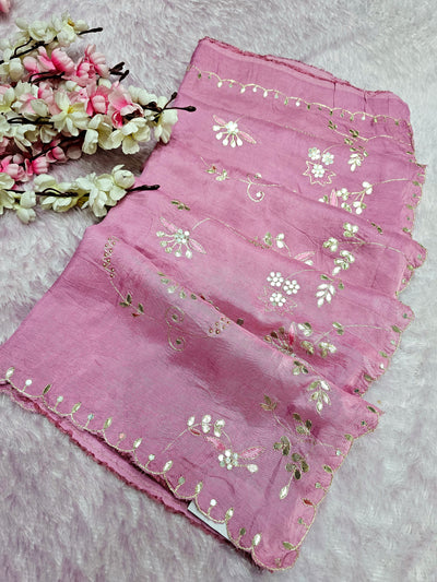 12455 Designer Pure Upada Silk Traditional Rajasthani Saree with Gota Patti Work - Pink