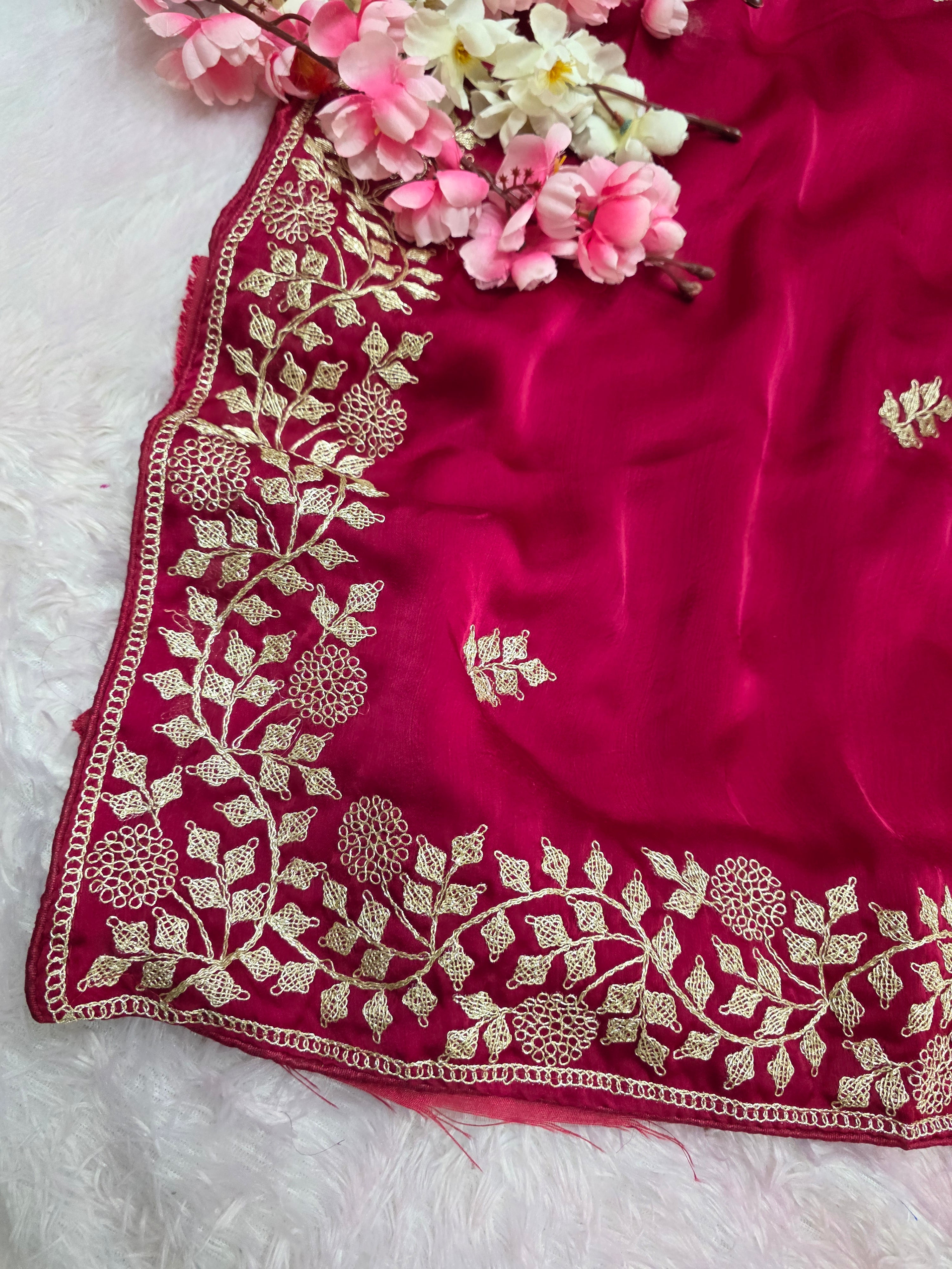 969004 Designer Party Wear Art Silk Fancy Saree with Pita Work - Rani