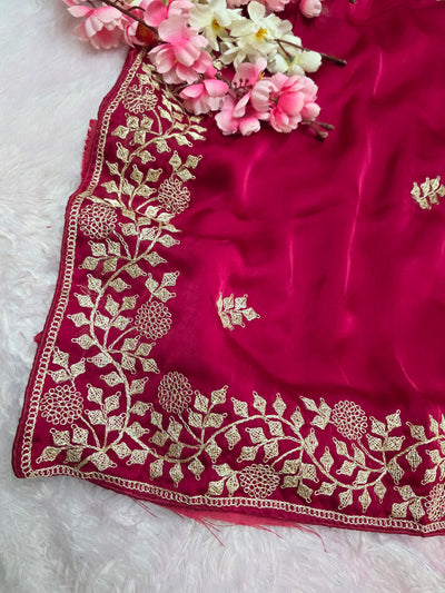 969004 Designer Party Wear Art Silk Fancy Saree with Pita Work - Rani