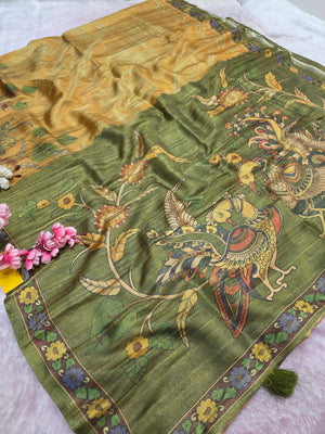 CA0795 Soft Tissue Silk Designer Printed Saree - Mustered