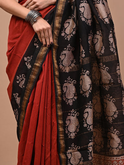 578010 शुद्ध माहेश्वरी कॉटन सिल्क हैंडब्लॉक प्रिंटेड साड़ी 