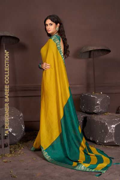 919003 Georgette Crepe Silk Soli Color with Banarasi Weaving  Border Saree - Mustered