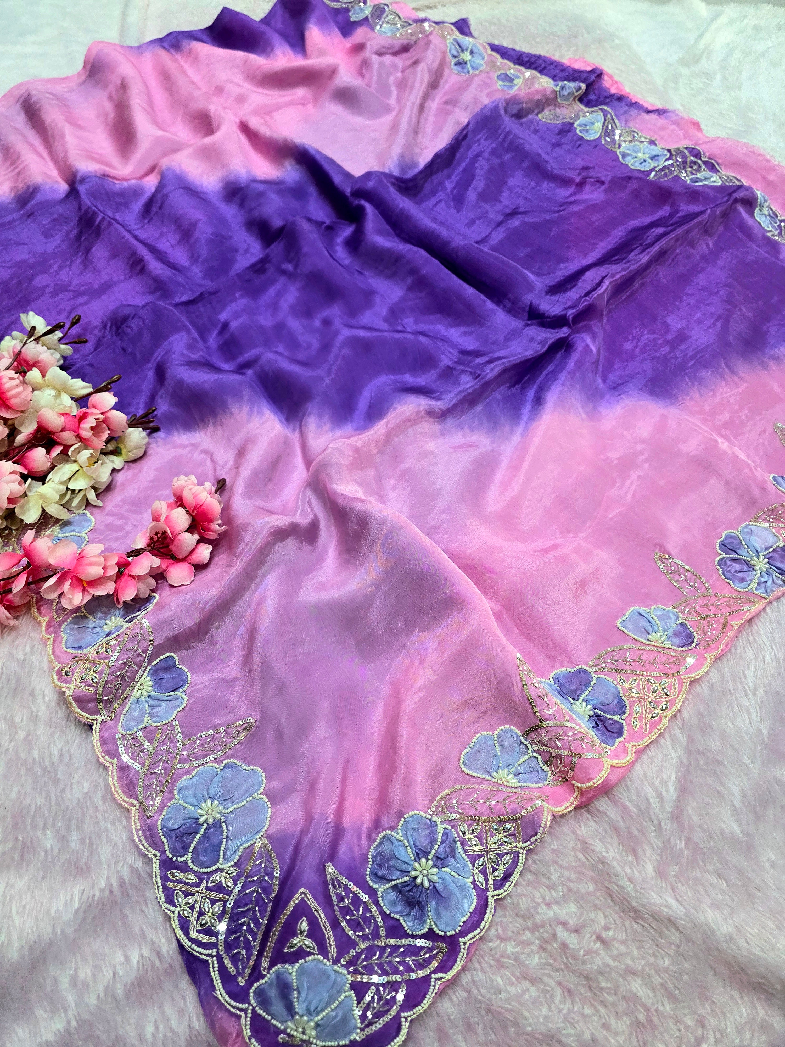 987005 Designer Pure H.O. Silk Traditional Dual Color Saree with Hand Work Saree