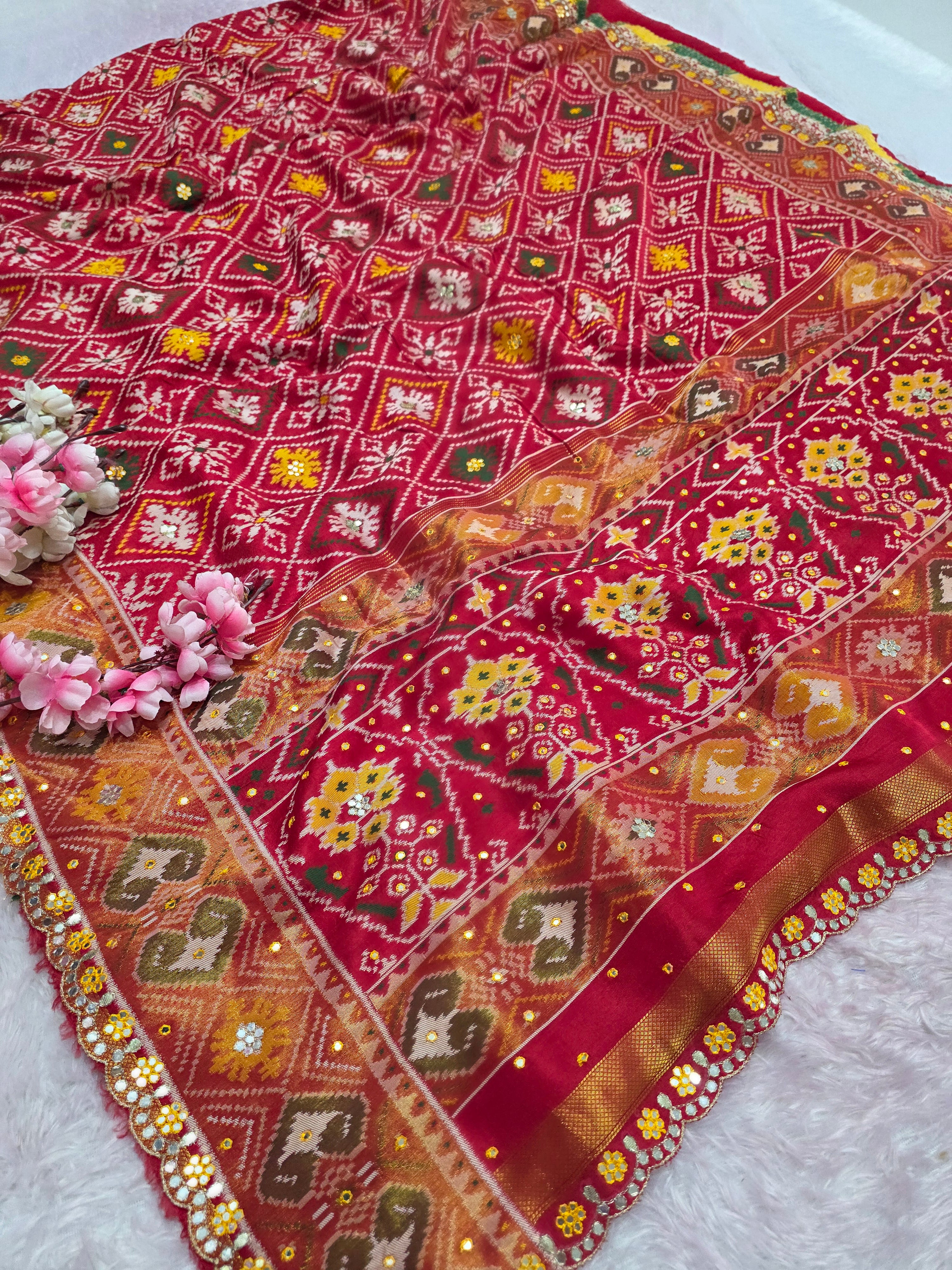 13706 Chitra Special Pure Patola Saree with Rajasthani Aari Tari Work