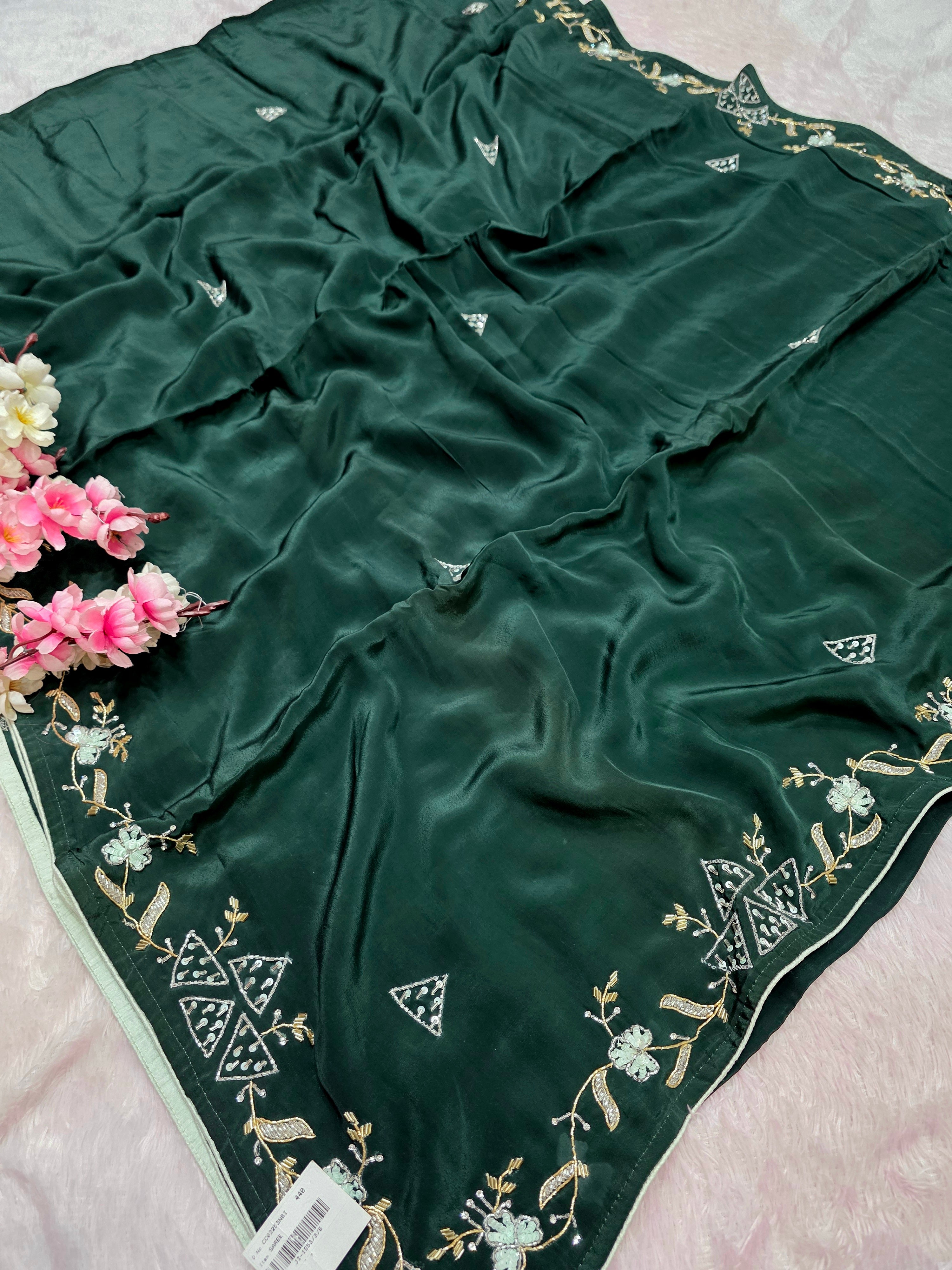 164002 शुद्ध ओपरा सिल्क डिजाइनर छायांकित साड़ी भारी कटदाना हाथ के काम के साथ 