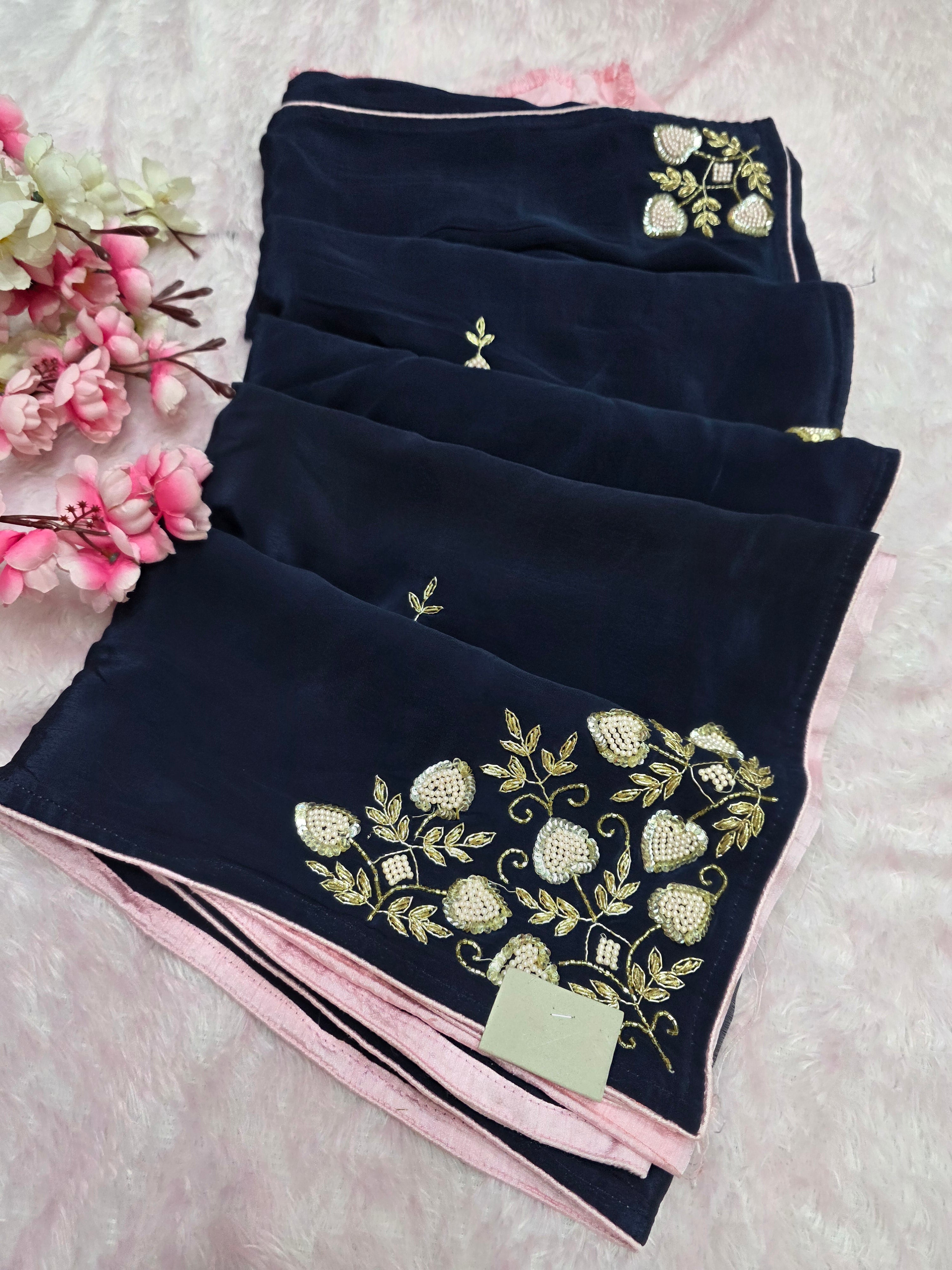 890006 Pure Crepe Silk Designer Girlish Saree with Heavy Pearl Handwork