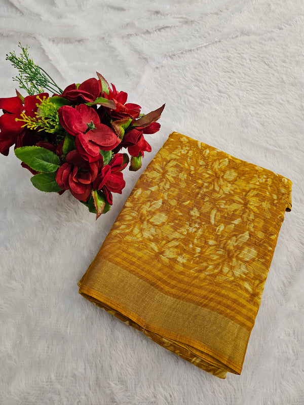 764001 Unique Soft Linen Cotton Printed Saree