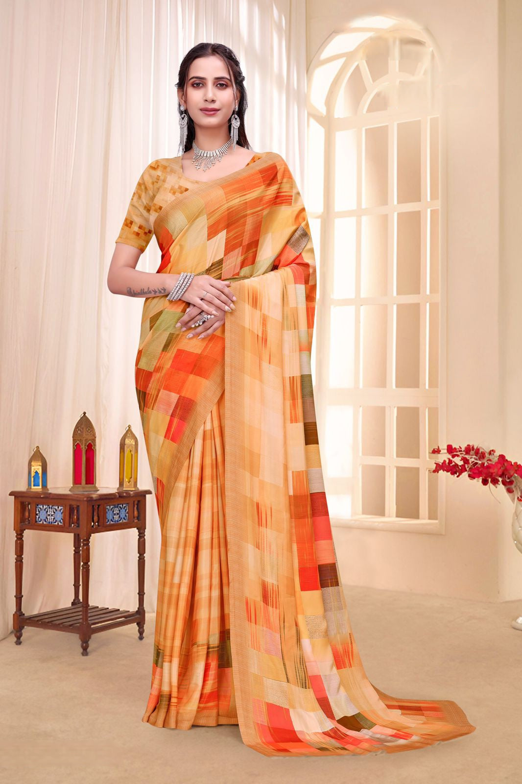 986006 Stylish Digital Print Very Soft and Premium Italian Crepe Silk Saree