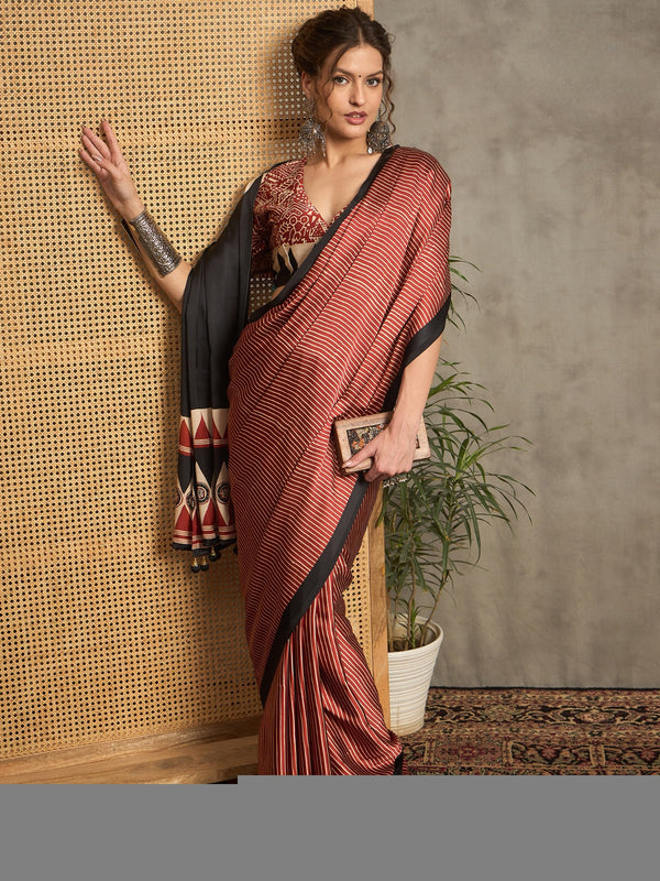971003 Trending Ajrakh Print Semi Modal Silk Saree