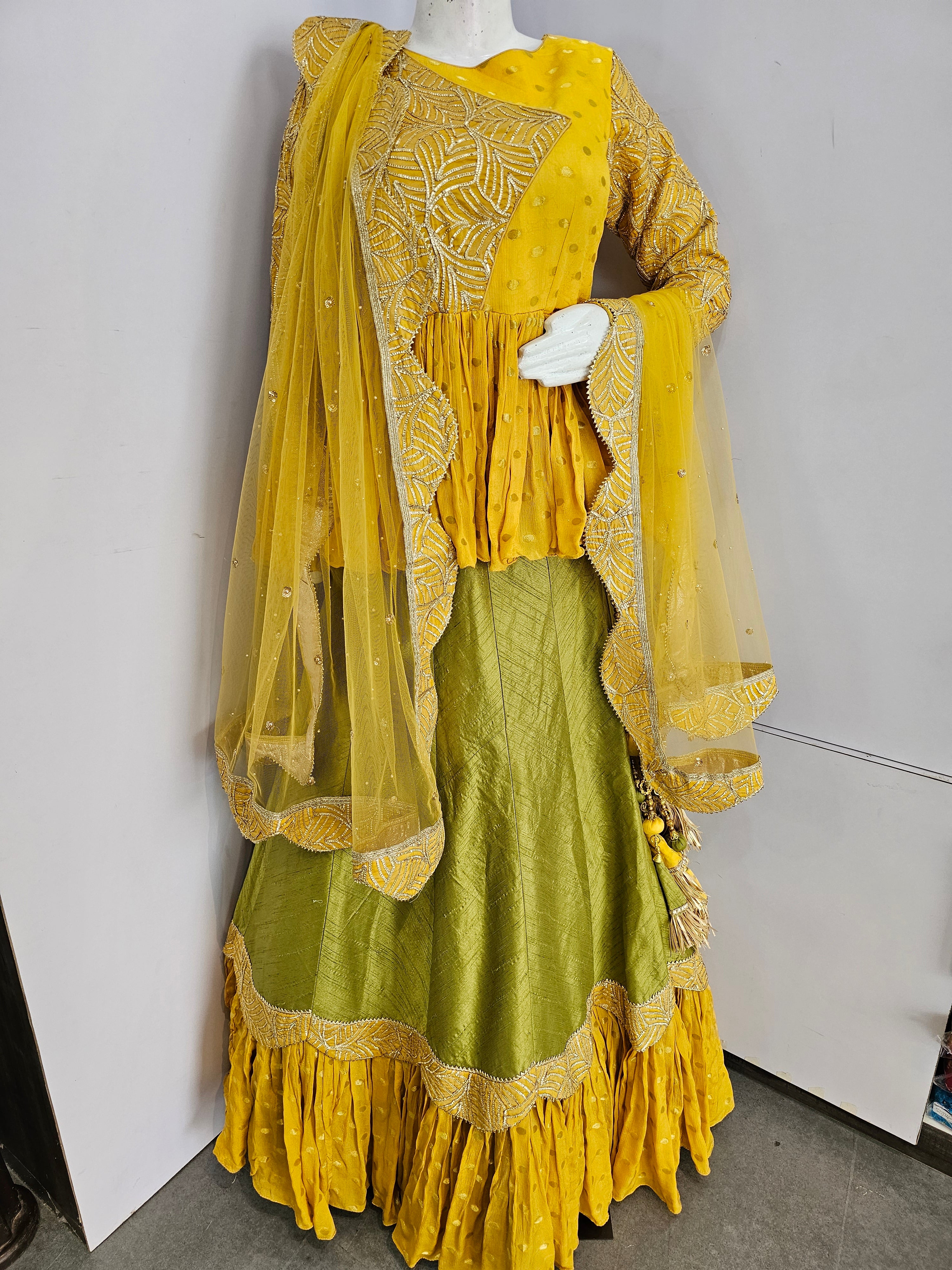 Designer Green Yellow Peplum Style Premium Lehanga