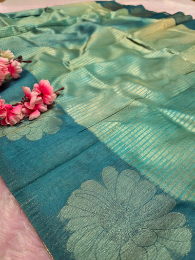 103101 Chitra Special Soft Banarasi Silk Saree with Shaded Print and Zari Weaving - Green