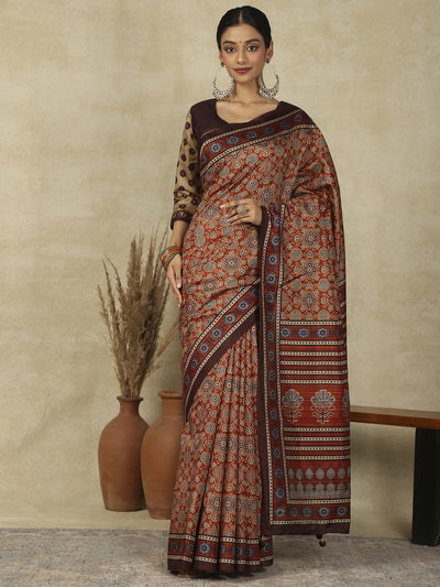 970008 Traditional Ajrakh Print Kozy Silk Light Weight Saree