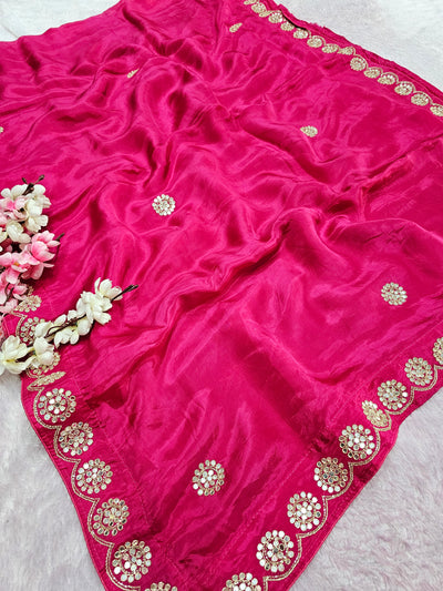 12448 Designer Pure H.O. Silk Traditional Rajasthani Saree with Hand Work - Rani