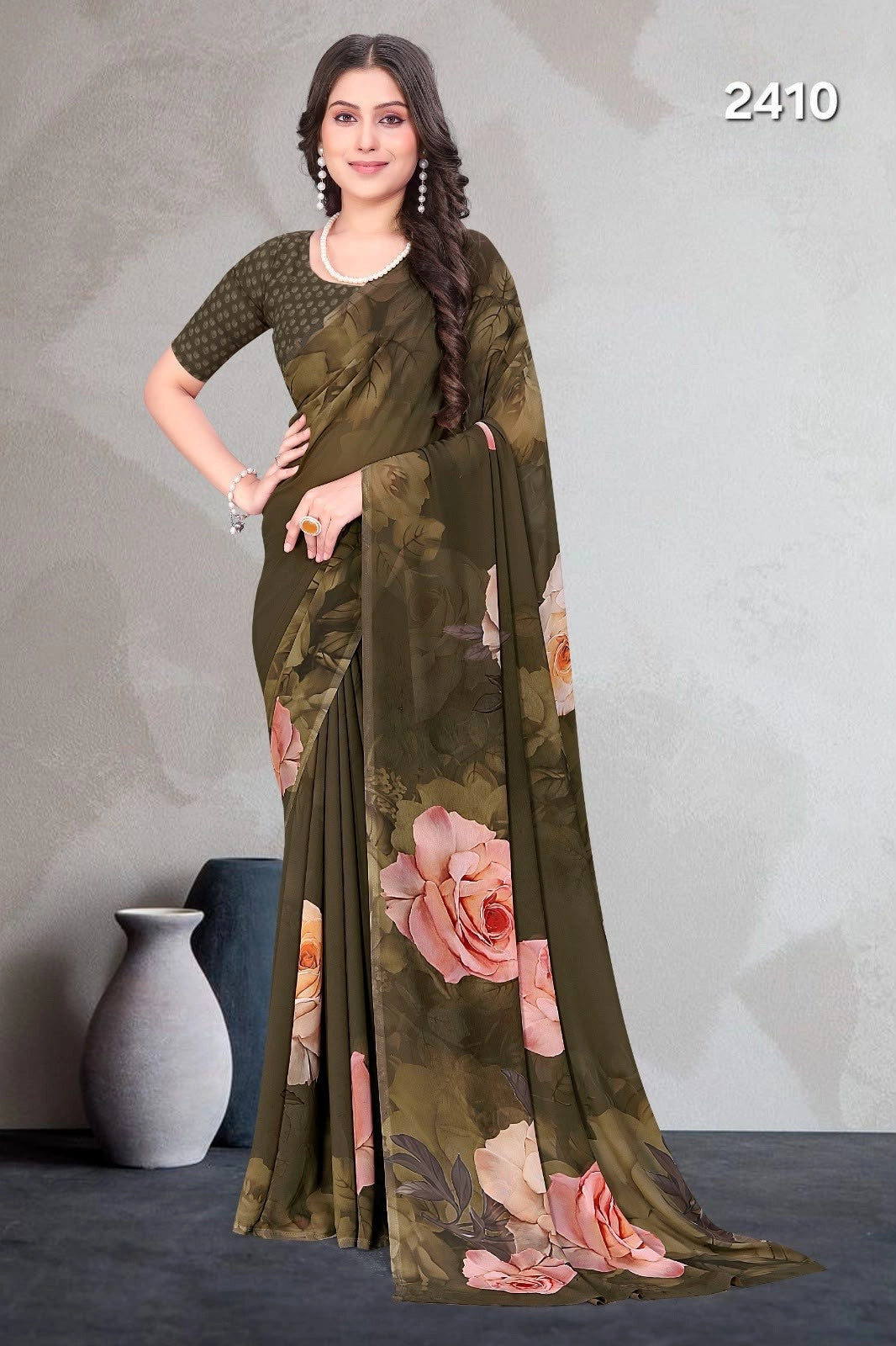 2410 Very Soft Georgette Flower Print Saree