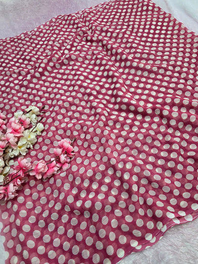 845003 Lightweight Elegant Semi Chiffon Polki Dot Print Saree - Light Wine