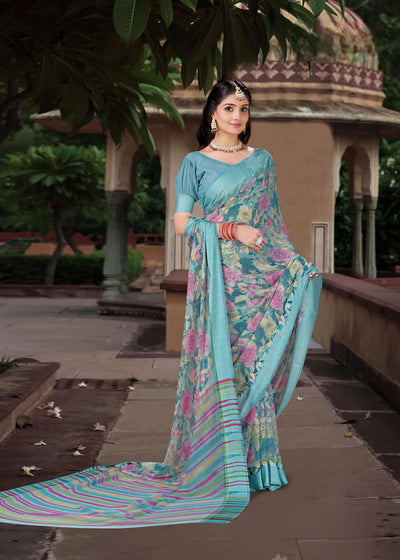 626009 हैवी जॉर्जेट डिजिटल प्रिंट साड़ी