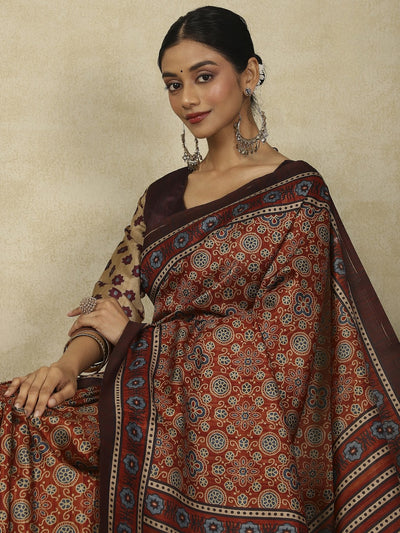 970008 Traditional Ajrakh Print Kozy Silk Light Weight Saree