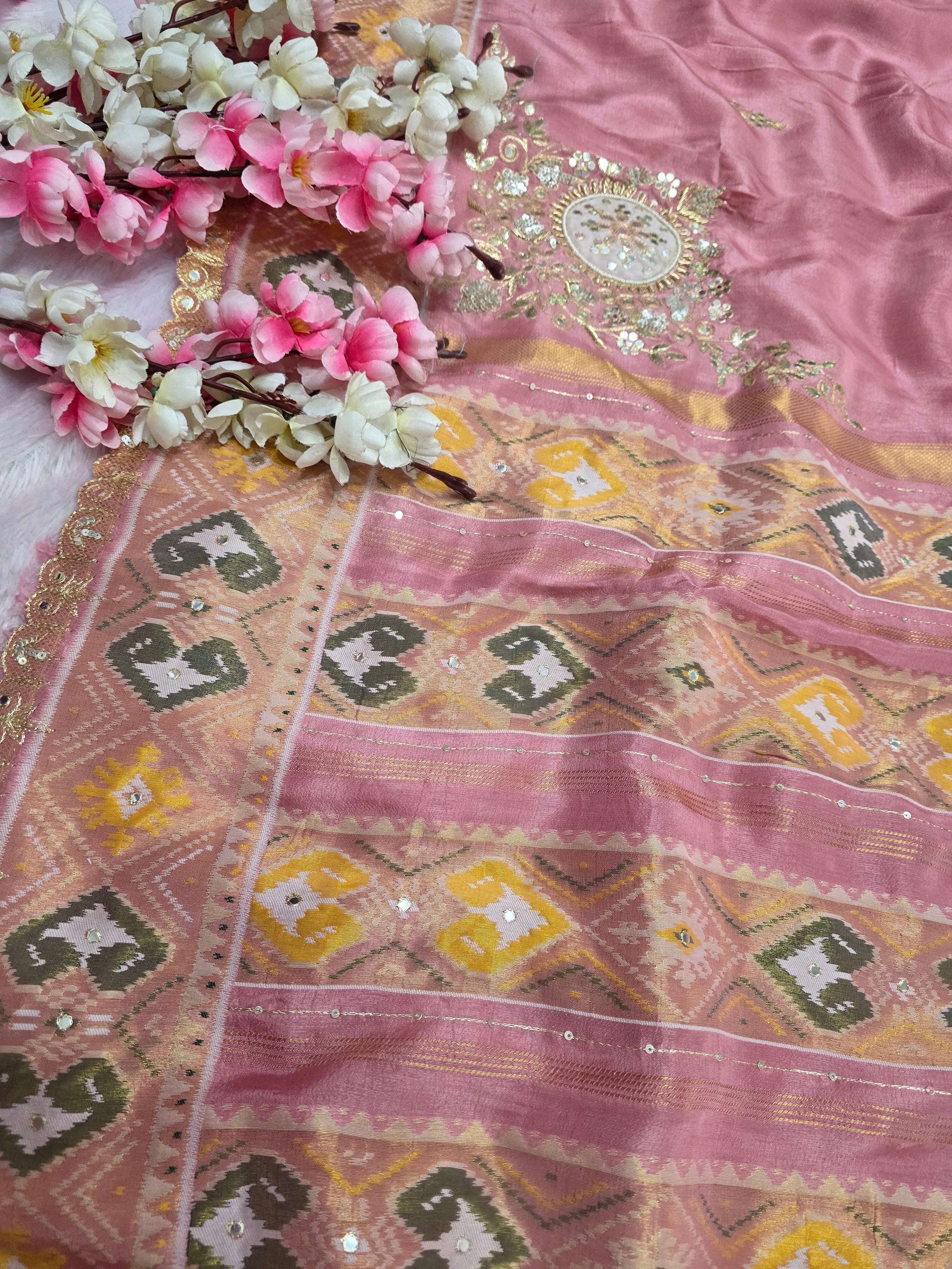 13705 Chitra Special Pure Patola Saree with Rajasthani Aari Tari Work