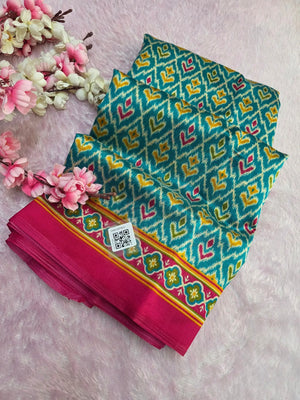 CA1525 Soft Silk Designer Patola Print Saree - Teal Green