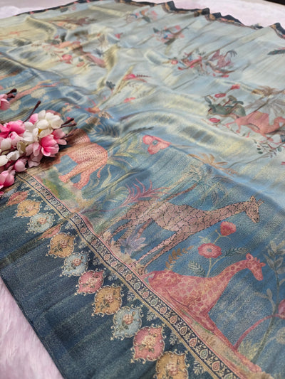 CA0793 Soft Tissue Silk Designer Printed Saree - Blue
