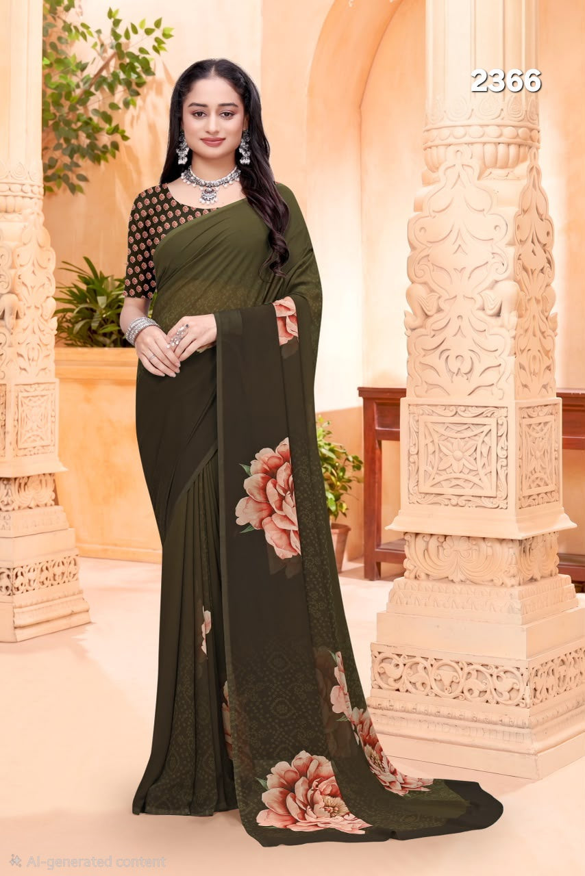2366 Very Soft Georgette Flower Print Saree