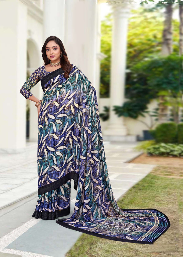 914002 Premium Georgette Saree with Unique Print - Blue