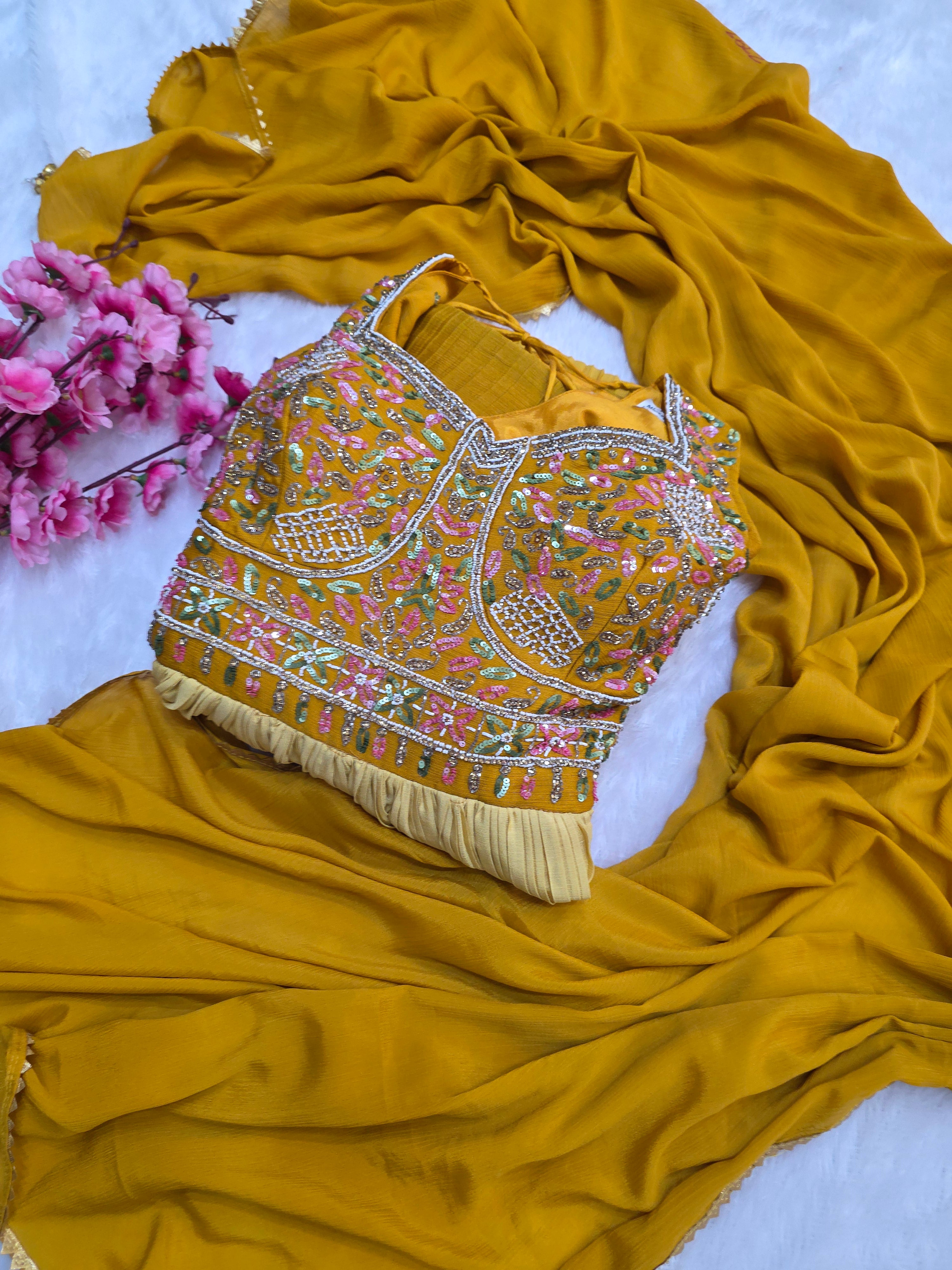 C81012 Designer Chinon Silk Shaded Gown with Handwork on it 118003