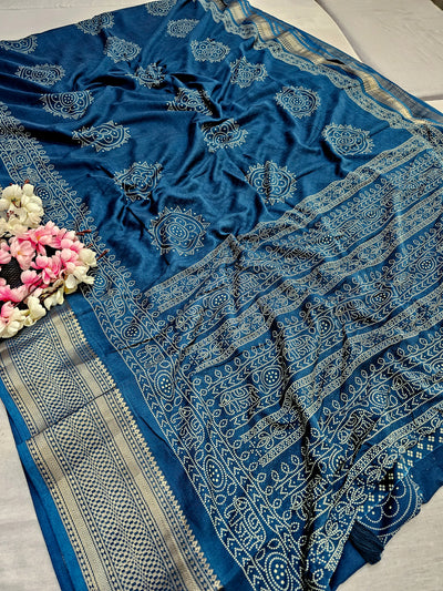 918003 Soft Cotton Saree with Banarasi Zari Border -Blue