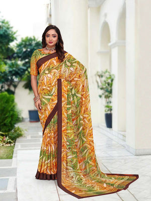 914002 Premium Georgette Saree with Unique Print - Yellow