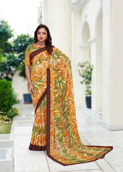 914002 Premium Georgette Saree with Unique Print - Yellow