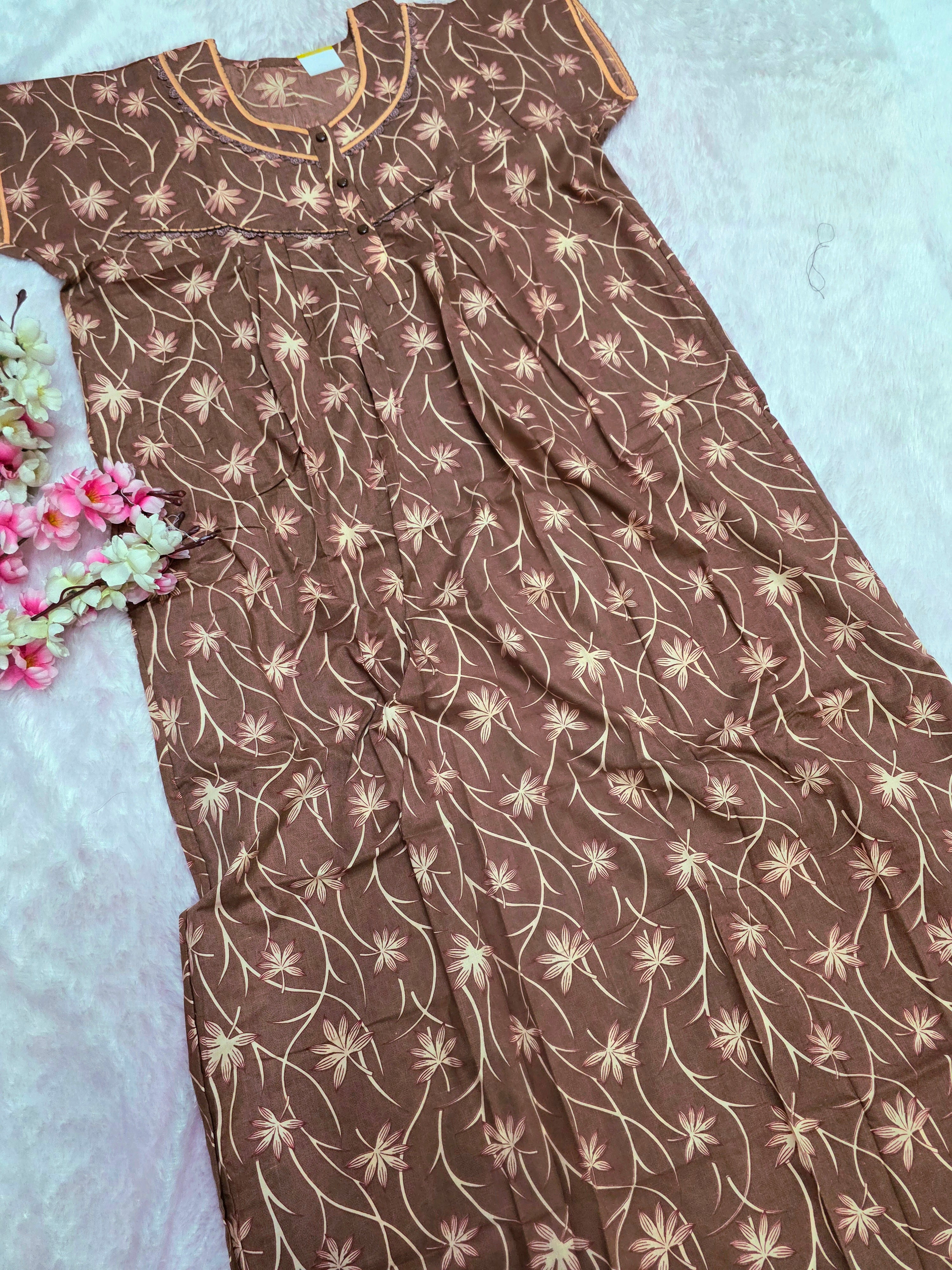 888004 Very Soft And Comfortable Night Gown with One Side Pocket - Brown