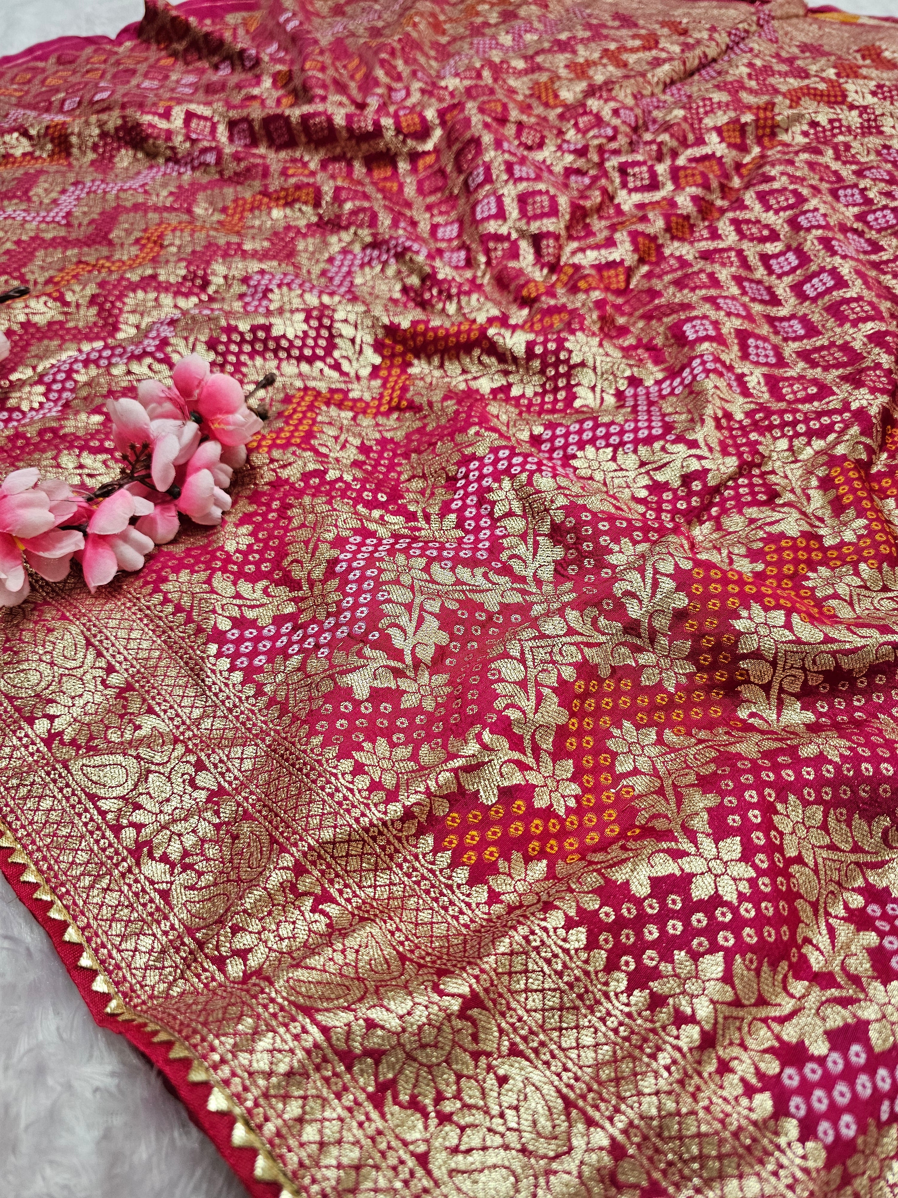 101802 Traditional Bandhani Saree with Banarasi Weaving - Rani