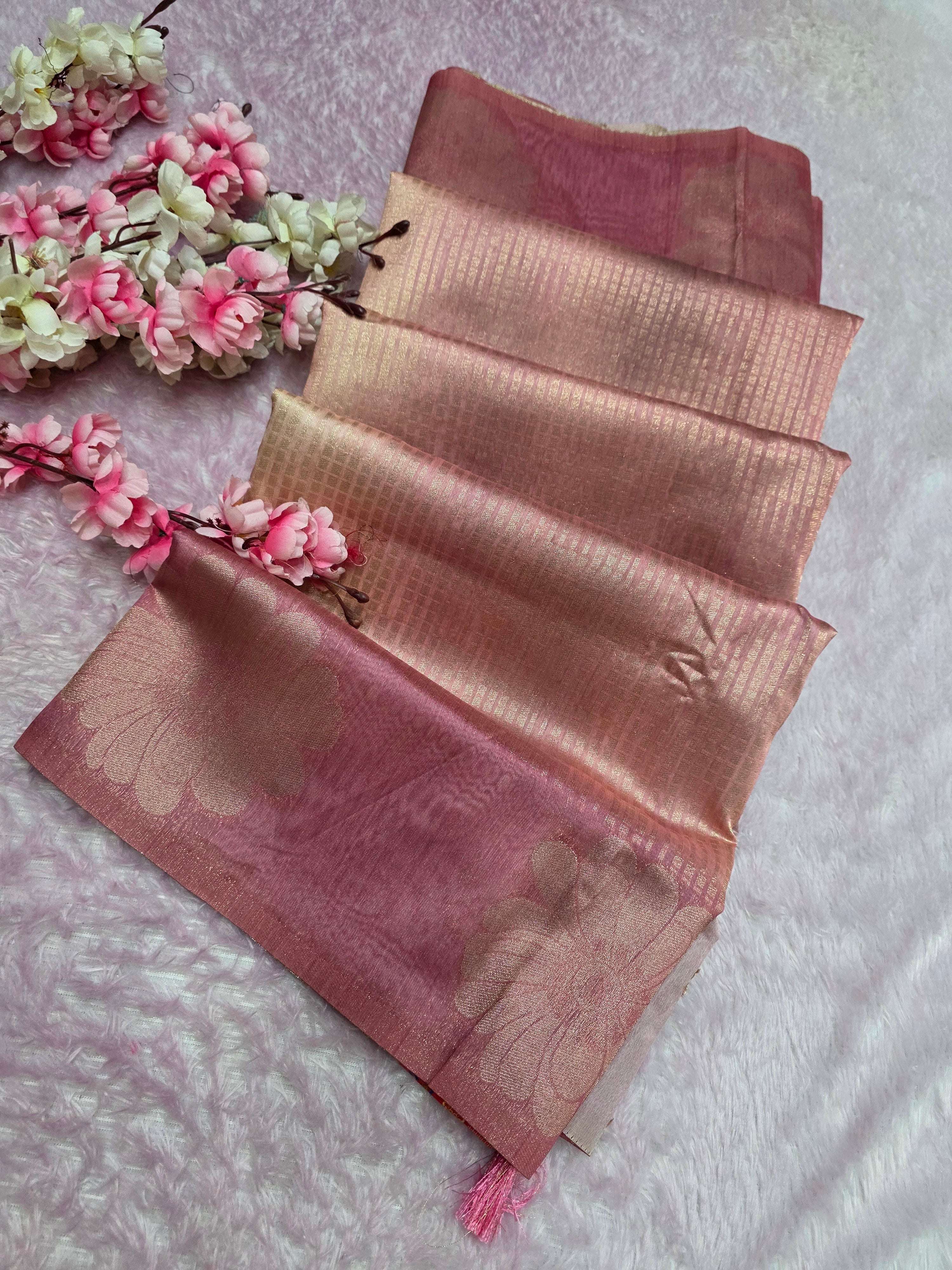 103101 Chitra Special Soft Banarasi Silk Saree with Shaded Print and Zari Weaving - Pink