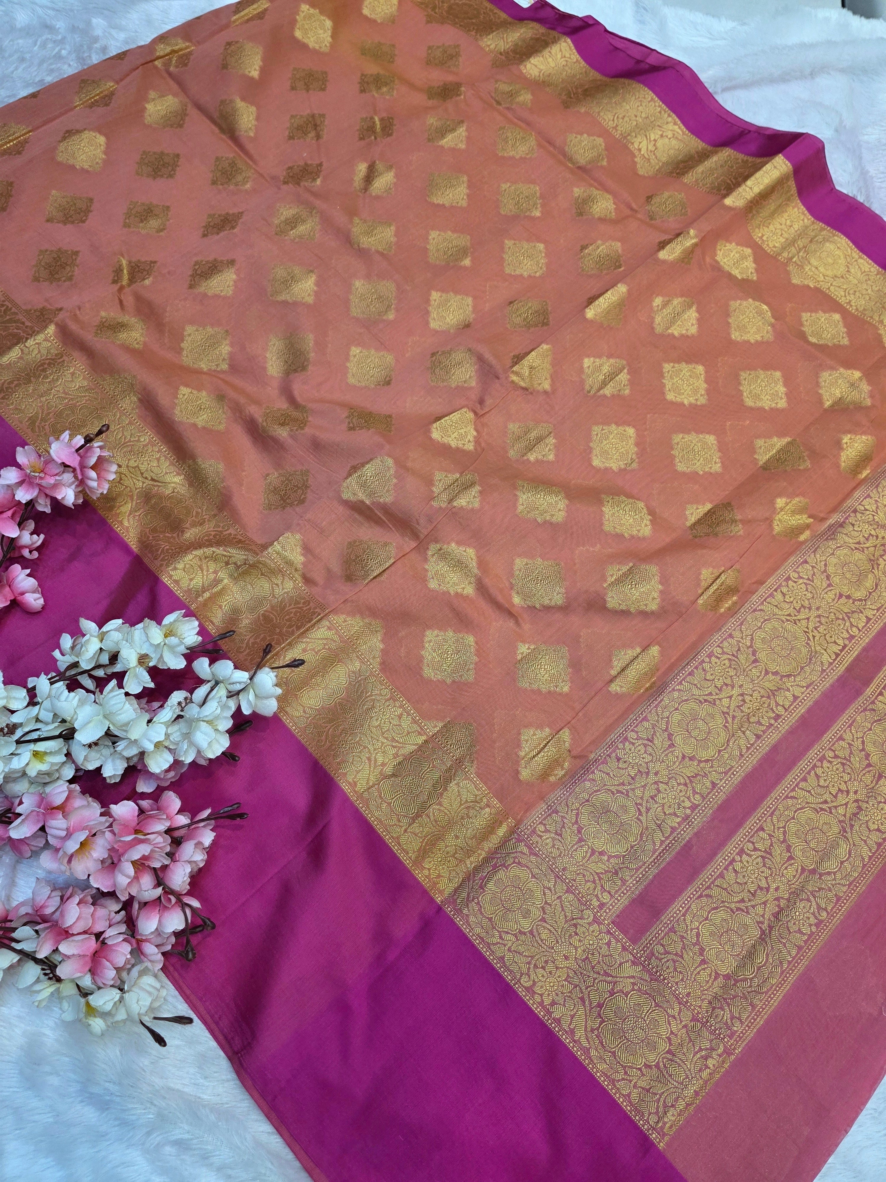 103502 Beautiful Banarasi Zari Weaving Pure Banarasi Cotton Saree with Heavy Weaving Blouse