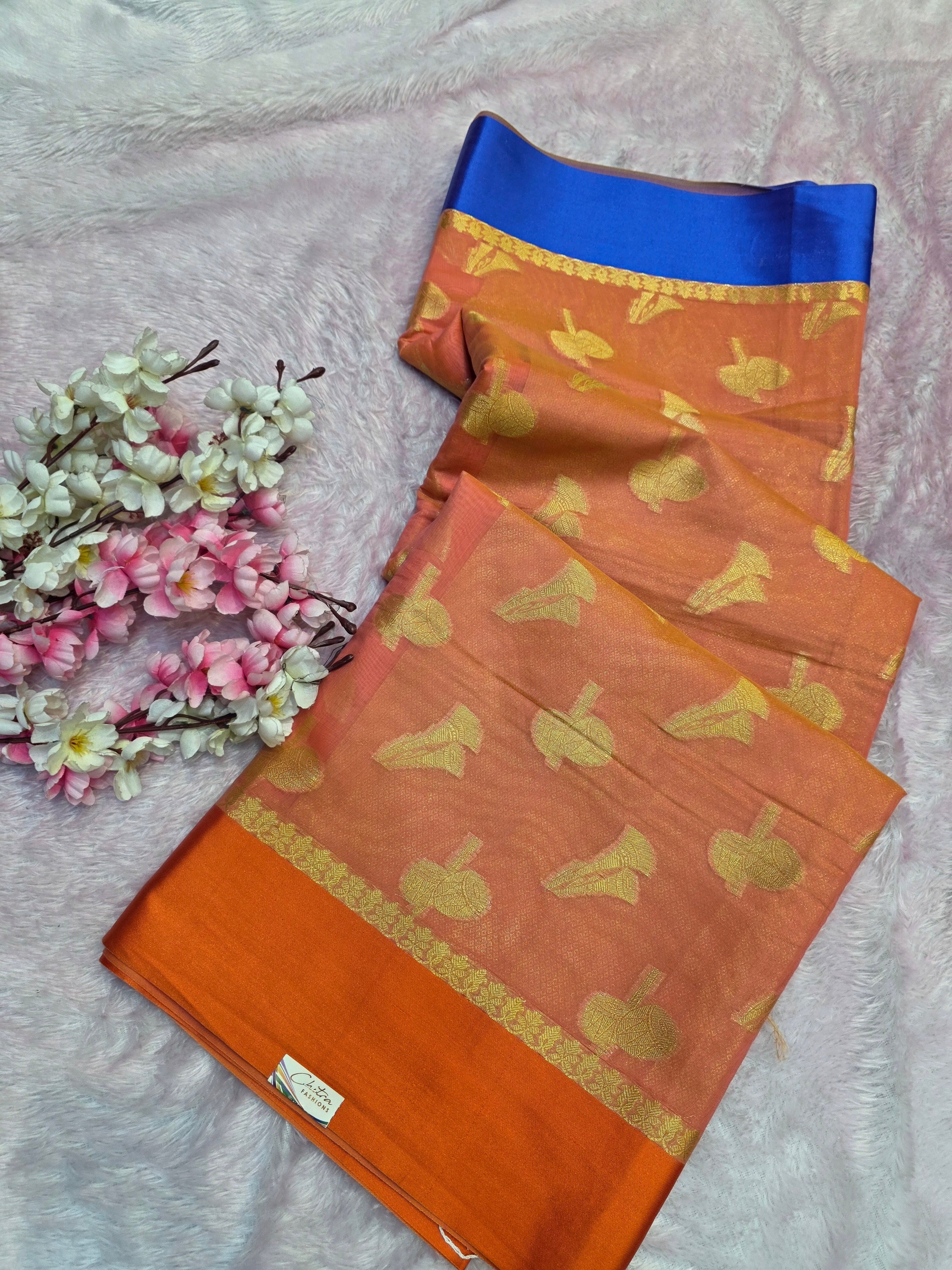 103501 Beautiful Banarasi Zari Weaving Pure Banarasi Cotton Saree with Heavy Weaving Blouse
