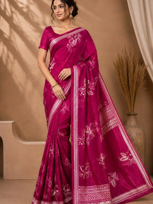 101001 Exclusive Pure Tusser Silk Traditional Flower Print Saree
