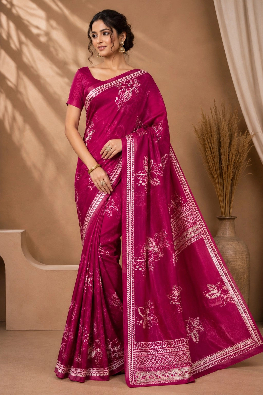 101001 Exclusive Pure Tusser Silk Traditional Flower Print Saree