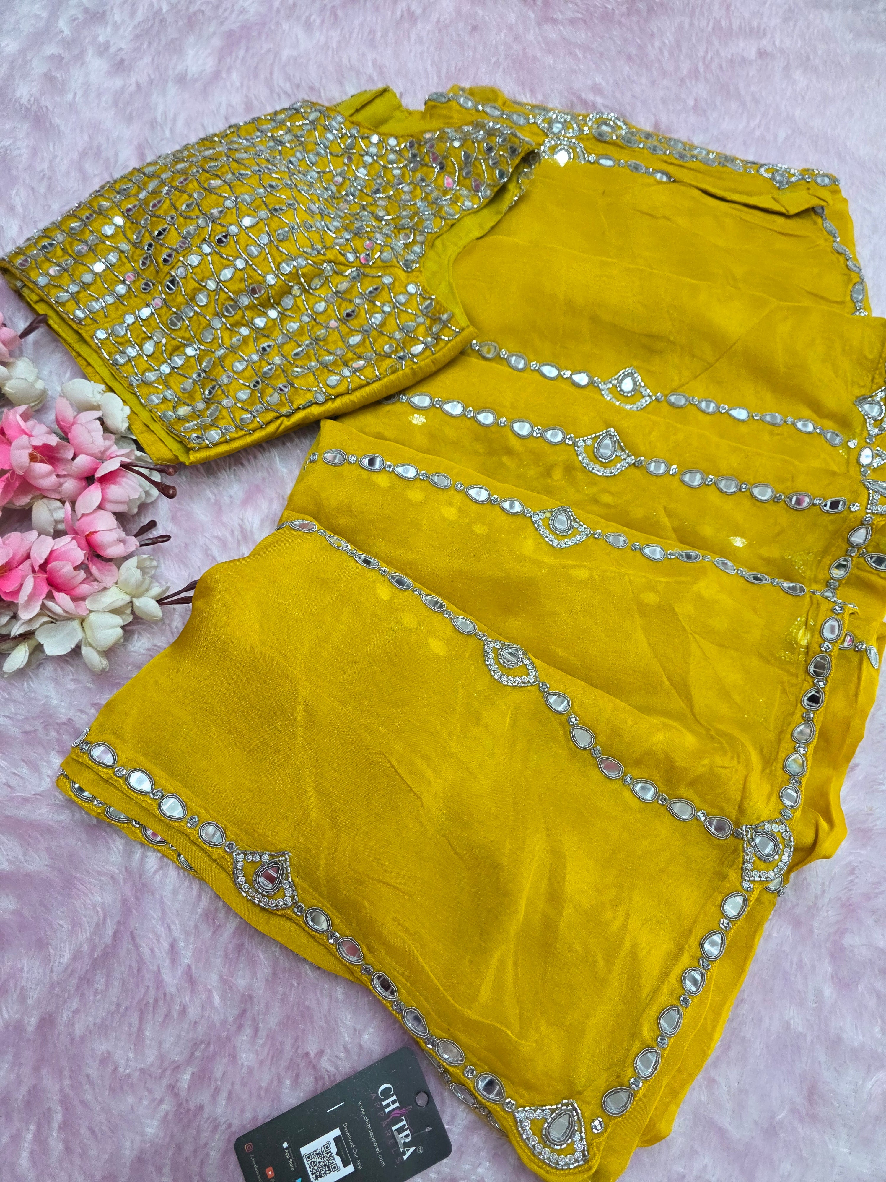 9310 Designer Soft Organza Stylish Saree with Exclusive Designer Stitched Blouse with Mirror Work