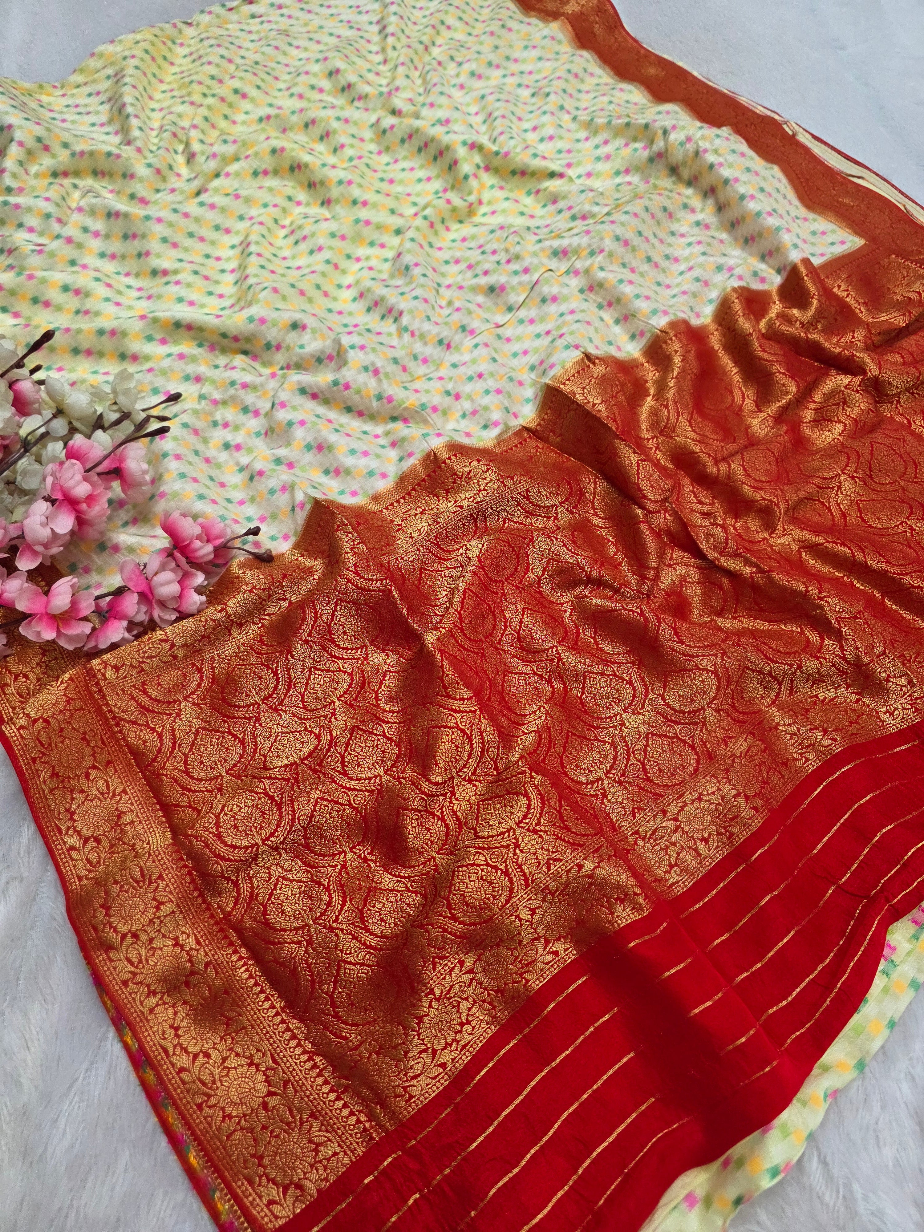 533003 Pure South Silk Saree With Ikkat and Minakari Work - Cream