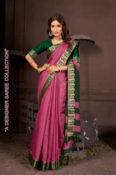 919003 Georgette Crepe Silk Soli Color with Banarasi Weaving  Border Saree - Rani