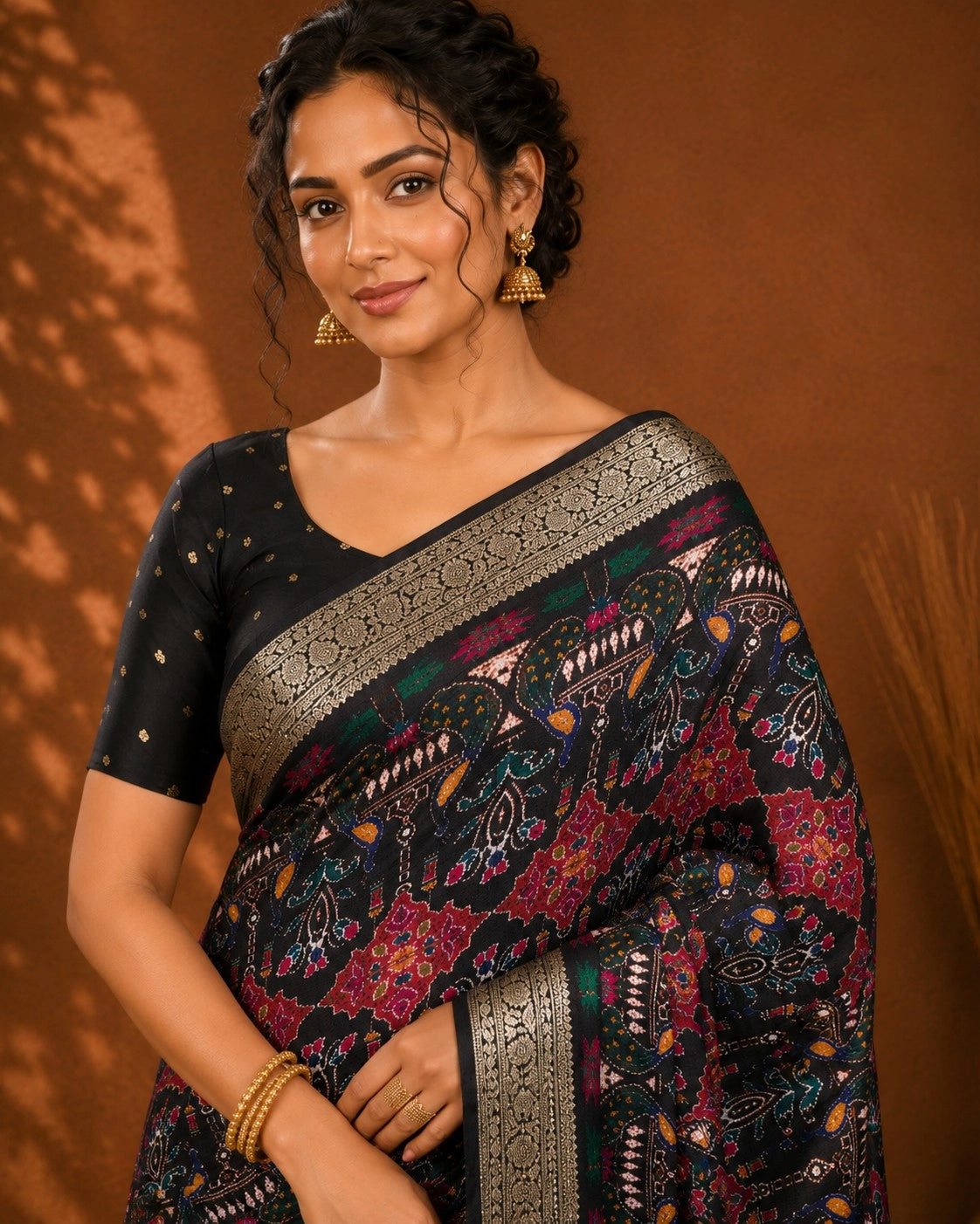 CA0708 pure chinon silk peacok print black saree