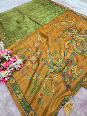 CA0795 Soft Tissue Silk Designer Printed Saree - Green
