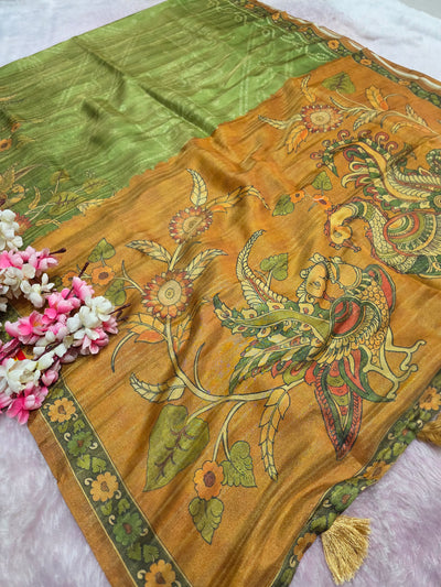 CA0795 Soft Tissue Silk Designer Printed Saree - Green