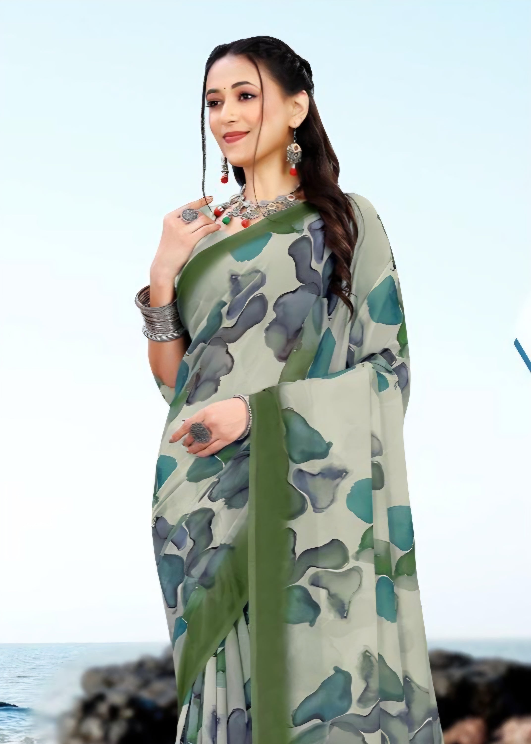 626009 हैवी जॉर्जेट डिजिटल प्रिंट साड़ी