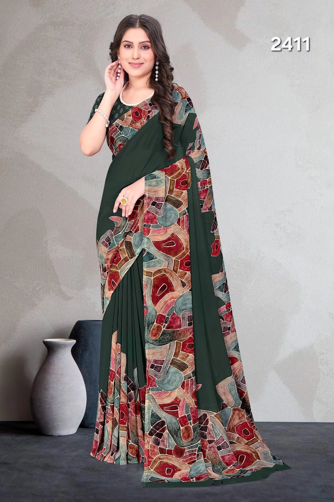 2411 Very Soft Georgette Flower Print Saree