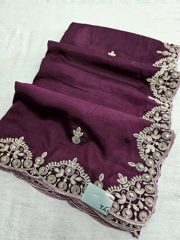 688003 Designer HO Silk Saree With Sequence and Zari Work - Wine