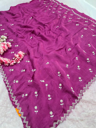103704 Pure Upada SIlk Designs Party Wear Saree with Pearl and Cutdana Work - Purple